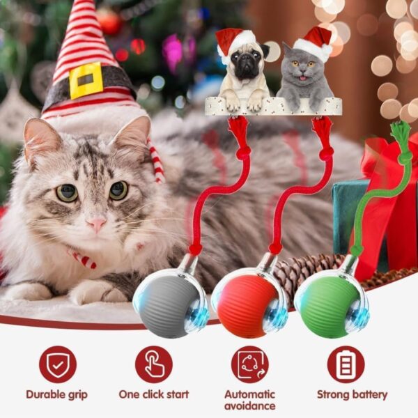 Interactive Electric Automatic Rolling Moving Rechargeable Self Play Stimulation Toy for Cats and Small Dogs - Smart Pet Chase Ball with Speedy Tail Rope for Indoor Enrichment (Red)