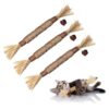 Silvervine Stick for Cats with Sisal Rope and Gall Fruit, Silvervine Stick for Cats with Sisal Rope and Gall Fruit, Natural Catnip Alternative, Cat Chew Toy Set of 3 Silvervine Sticks 21 Cm Each