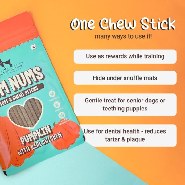 HUFT Yum Nums Soft & Chewy Sticks - Pumpkin with Chicken | Dog & Puppy Treats | Training Snacks for Small & Adult Dogs | High-Protein, Healthy Dog Treats - 75gm