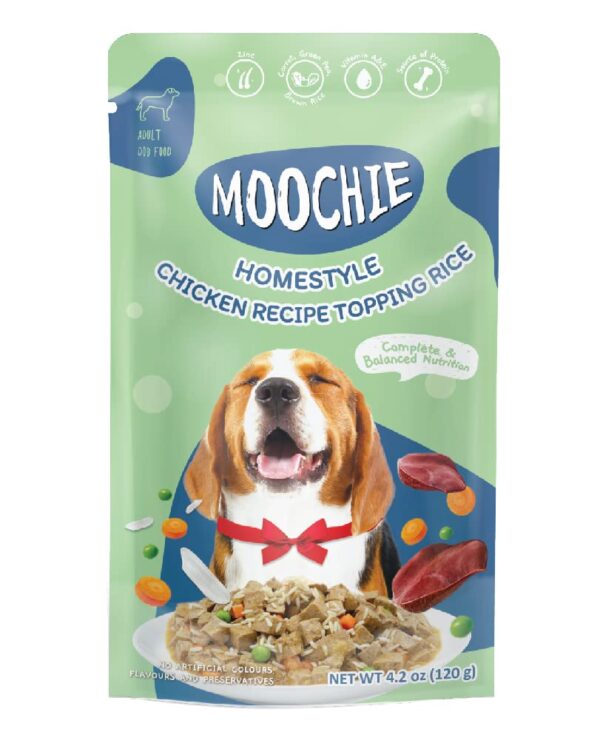 PETS EMPIRE Moochie Homestyle Wet Dog Food (120g X 6) Grain Free Gavy Meal, Variety Pack with Lamb Topping Pasta, Chicken Recipe Topping Rice & Chicken Stew, High Protein Gravy Foods for Adult Dogs