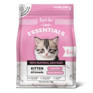 Bark Out Loud Essentials - Dry Kitten Food, Tailored Nutrition for Kittens, Fish & Chicken Kibbles with Added Taurine (1Kg)