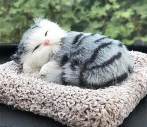 SUPER TOY Cute Sleeping Cat Plush Toy with Meow Sound, Gift for Kids Car Dashboard Accessories (Stripped Black)