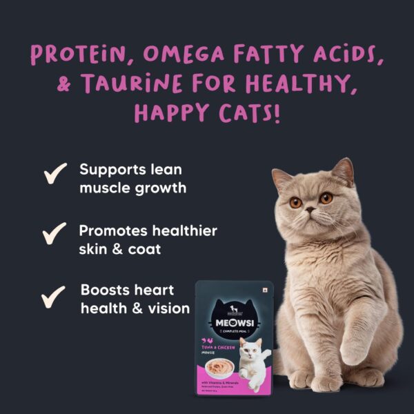 Meowsi by HUFT Tuna & Chicken Mousse Cat Wet Food - 80 gm | Pack of 6 | Soft & Tasty Meal for Persian & All Breeds | Protein-Rich, Hydrating & Easy to Digest | Supports Growth & Overall Health