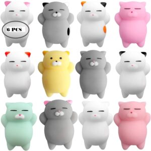 6 Pcs Mochi Animals Toys, Stress Relief Cat Toys, Party Favors for Kids, Mini Xmas Gifts for Adults
