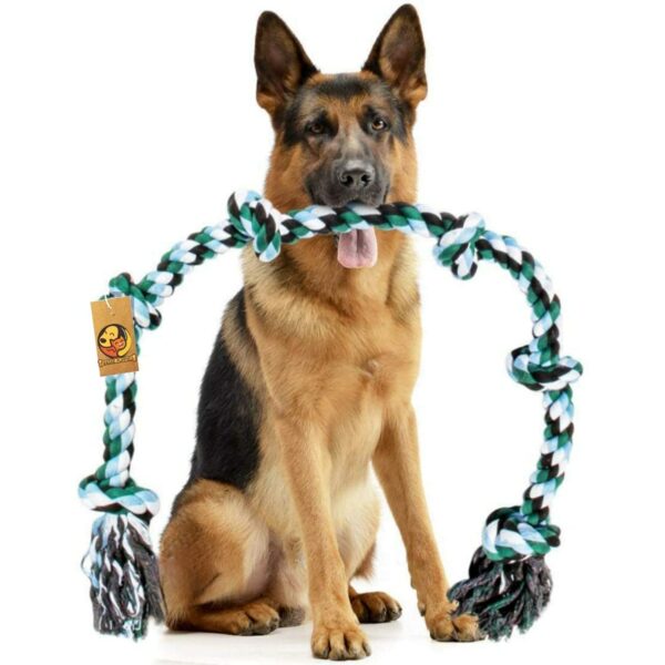 61CIA7xIw6L._SL1500_.jpg Foodie Puppies Cotton Chew Rope Dog Toy Large with 6 Knot Thick Chew, Long for Aggressive chewers - Extra Durable - Heavy Duty - Washable (Color May Vary)