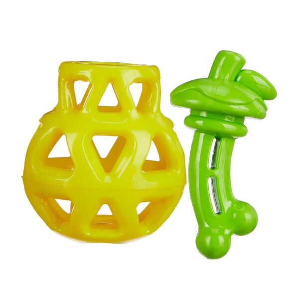 Amazon Basics Dog Toys (Set of 3) - Red Hole Ball, Squeezy Pear Fruit Toy and Twisted Pull Ring | Interactive Play for Dogs & Puppies