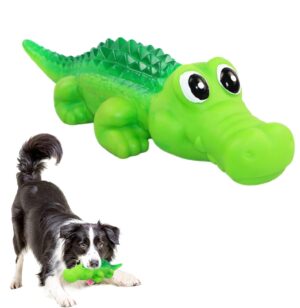Sage Square Durable, Interactive Dog Squeaky Crocodile Toy with Built-in Sage Square Durable, Interactive Dog Squeaky Crocodile Toy with Built-in Squeaker for Tugging, Fetching and Cleaning Teeth. Suitable, Keeps Dogs Happy (Random Colour)
