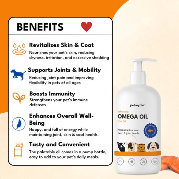 Petroyale Omega 3 Fish Oil for Dogs & Cats - Salmon Fish Oils with Omega 3 6 9 - Supports Skin, Coat, Joints & Immunity- Fish Oil for Dogs & Cats - Vet-Approved Formula - Easy Serve Pump