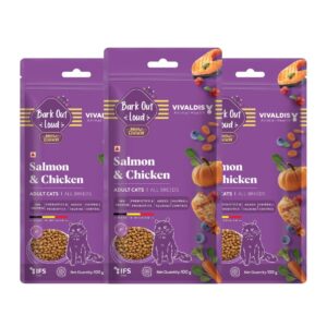 BARK OUT LOUD - Premium Cat Dry Food | Fresh BARK OUT LOUD - Premium Cat Dry Food | Fresh Salmon & Chicken | Hairball Control | Added Taurine |Omega Fatty Acids | Probiotivs -No Preservaties - Kibbles for Adult Cat 300 gm
