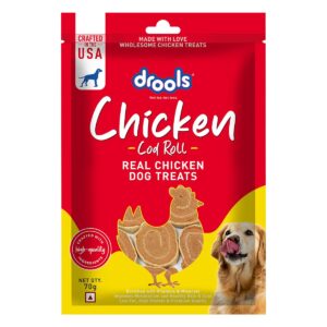 Drools Real Chicken Cod Roll Dog Treats, 70gm | Rich Drools Real Chicken Cod Roll Dog Treats, 70gm | Rich in Protein, No Artificial Preservatives | Best for Training & Bonding | for Puppy & Adult | Formulated in USA | Premium Treats |