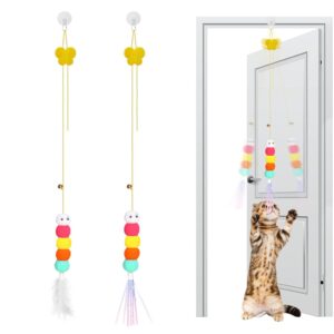 Cat Toys, Hanging Spring Toys for Cats, Interactive Cat Playing Toy with Feathers and Crinkle Paper, Kitten Toys for Indoor Play, 2-Pack
