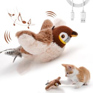 Simulated Chirping Bird Cat Toy Flapping Wings, Flapping Bird Cats Toy Interactive Flying Cat Exercise Toys for Bored Indoor Kittens