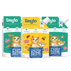 Smylo Summer Cooler, Hydration Rich Fish & Cḩicken Bone Broth for Cats (2+1 Combo) | Rich in Collagen for Bones & Joints Health| Omega 3 & 6 for Shiny Fur & Coat | Cat Food Topper and Cat Supplements