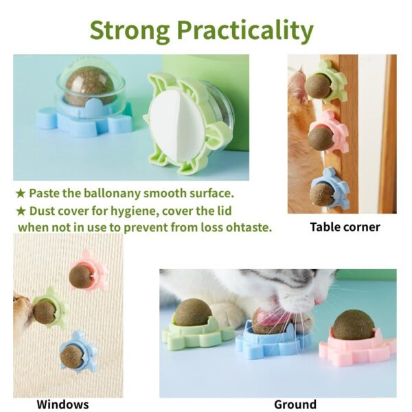 Catnip Wall Toys, Balls for Teeth Cleaning and Biting, Edible Licking Chew Toy, Rotatable Indoor Cat Toy (Green)