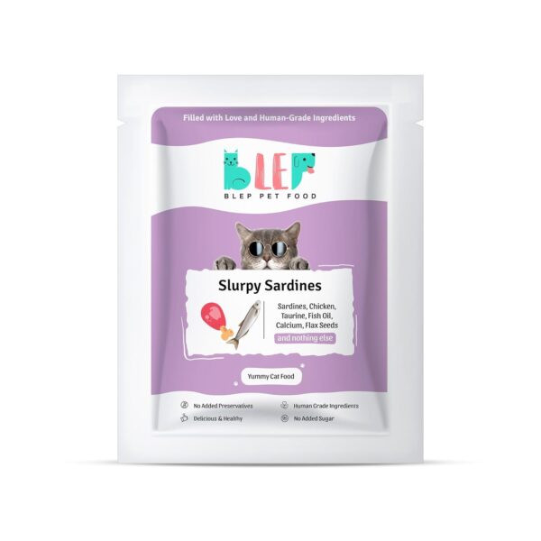 BLEP Healthy Cat Food for Adult & Kittens | Slurpy BLEP Healthy Cat Food for Adult & Kittens | Slurpy Sardines | Zero Preservatives | Wet Cat Food | Complete Meal & Balanced | Travel Pack | 100g | 100g Pack of 1