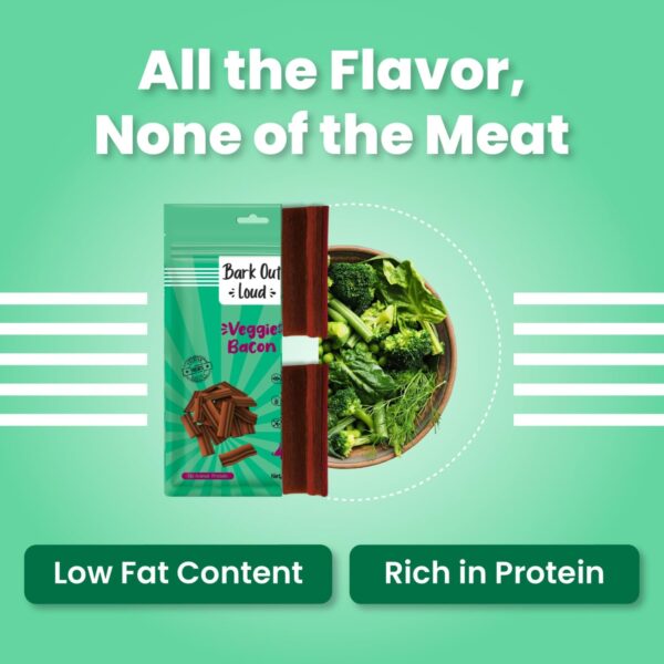 BARK OUT LOUD - Veggie Bacon, Veg/Vegan Dog Treats, Low Fat, High Protein Vegeterian Treats for Dogs 100 GMS