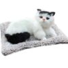 FunBlast Cute Cat Plush Toy with Meow Sound, Toy Accessories for Car Dashboard & Home Décor, Gift for Kids, Realistic Cat Pet Toys with Bed (Black+White)