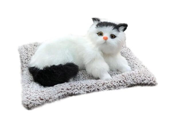 FunBlast Cute Cat Plush Toy with Meow Sound, Toy Accessories for Car Dashboard & Home Décor, Gift for Kids, Realistic Cat Pet Toys with Bed (Black+White)