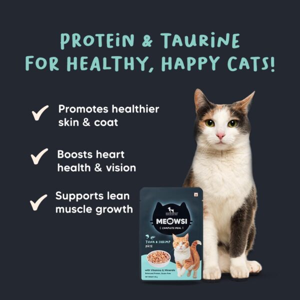 Meowsi by HUFT Tuna & Shrimp Pate Wet Cat Food - 80 gm | Pack of 6 | Delicious & Creamy Food for Persian & All Breeds | Rich in Omega-3, Essential Nutrients & Hydration for Optimal Health