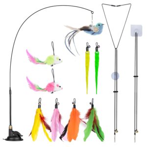 Qoosea Cat Feather Toys, Interactive Cat Toys with Teaser Wands Qoosea Cat Feather Toys, Interactive Cat Toys with Teaser Wands and Strong Suction Cup, Cat Toys for Indoor Cats Kitten Interactive Training (Colorful-15j)