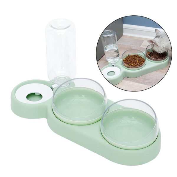 61L2brib3hL._SL1500_.jpg Pet Water Dispenser - 3 in 1 Pet Double Bowls 2 Food Bowls 1 Water Feeder Set Food Feeder Set for Cats Puppy Small Dogs | Easy Cleaning with Waterer Bottle for Indoor for Cat Dog