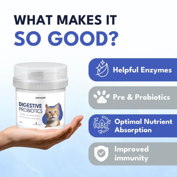 Petroyale Cat Digestive Probiotics - Cat Prebiotics & Probiotics Supplement - Prevents Diarrhea & Improves Gut Health - Cat Health Supplement for Digestion - 100 gm