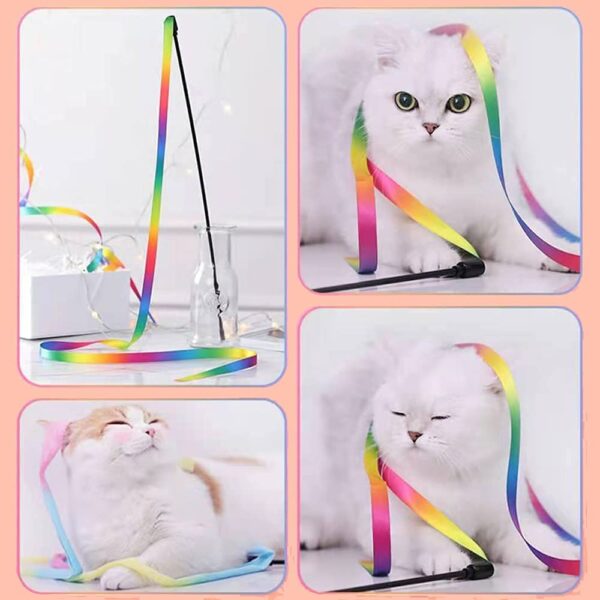 61LXJc51njL._SL1000_.jpg Qpets® 2 Pcs Cat Rainbow Wand Toys,Satin & Elastic Teaser for Kittens & Adult Cats - Indoor Exercise, Fun Games, Stress Relief