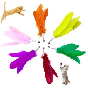 6PCS Cat Toys, 6-Color Cat Feather Toppers with Bells Replaceable 6PCS Cat Toys, 6-Color Cat Feather Toppers with Bells Replaceable Flying Bird Toy Attachments for Kittens & Persian Cats Safe Cat Toys Accessories (No Wand Included)