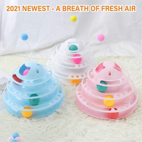 Woofy Cat Toy 4 Level Towers of Circle Track Roller with Moving Balls Interactive Play Toy for Small Dogs Kitten/Cat