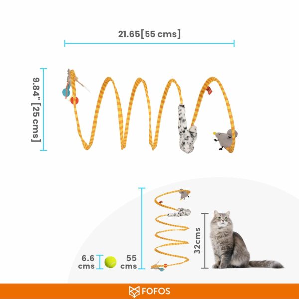 BarkButler x FOFOS Safari Spiral Tunnel - Yellow, with Real Feathers and Mouse Toy, US Grade Catnip, Portable Design, Cat Accessories, Perfect Cat and Kitten Toys