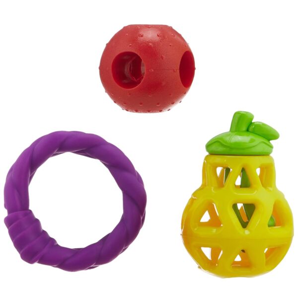 Amazon Basics Dog Toys (Set of 3) - Red Hole Ball, Squeezy Pear Fruit Toy and Twisted Pull Ring | Interactive Play for Dogs & Puppies