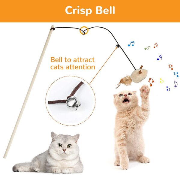 61OUrLFsAoL._SL1024_.jpg Qpets® Premium Cat Toy Interactive Cat Toys Set of 5 Cat Teaser Wand Pet Toy for Cat Activity Fishing Rod with Mouse Natural Feathers Toys for Kittens to Play Cat Games and Toys Mouse Toy