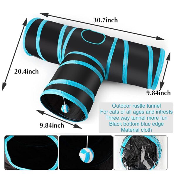Cat Tunnel - 3 Way Interactive Play Toy for Kittens, Dogs, and Rabbits - Foldable Pet Tunnel With Ball (Dark Blue)