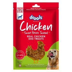 Drools Real Chicken Sweet Potato Twinned Roll, Dog Treats, 70gm Drools Real Chicken Sweet Potato Twinned Roll, Dog Treats, 70gm | Rich in Protein, No Artificial Preservatives | Best for Training & Bonding | for Puppy & Adult