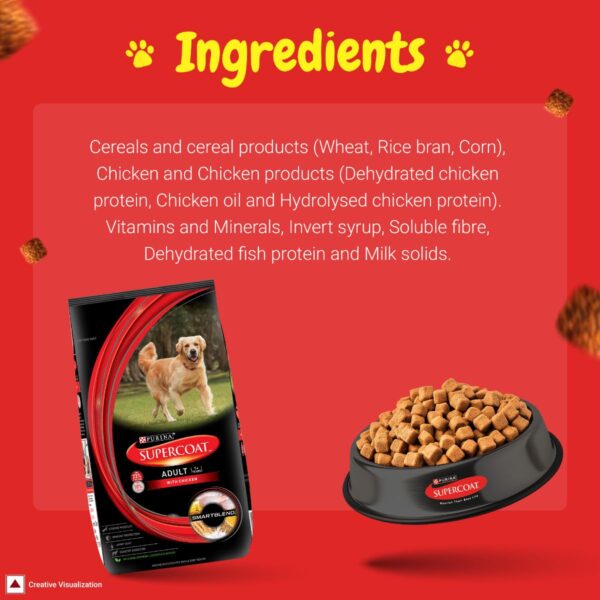 61P8M1yzhCL._SL1200_.jpg SUPERCOAT Purina Adult Dry Dog Food, 1+ Years, with Chicken, Smartblend Precise Nutrition for Whole Body Health, No Artificial Colours & Flavours, 2.5Kg, Bag