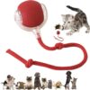 Interactive Electric Automatic Rolling Moving Rechargeable Self Play Stimulation Toy for Cats and Small Dogs - Smart Pet Chase Ball with Speedy Tail Rope for Indoor Enrichment (Red)