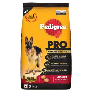 Pedigree PRO Adult Large Breed, 3 kg Dry Dog Food, Pedigree PRO Adult Large Breed, 3 kg Dry Dog Food, Vet Trusted Brand, Expert Nutrition, Quality Protein, 33% More Nutrients (18 Months Onwards)