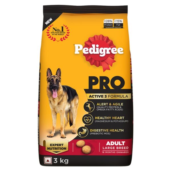 Pedigree PRO Adult Large Breed, 3 kg Dry Dog Food, Pedigree PRO Adult Large Breed, 3 kg Dry Dog Food, Vet Trusted Brand, Expert Nutrition, Quality Protein, 33% More Nutrients (18 Months Onwards)