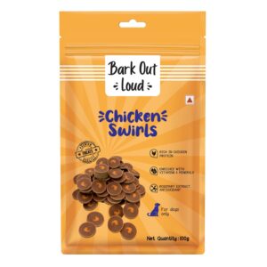 BARK OUT LOUD By Vivaldis - Chicken Swirls Dog Treat BARK OUT LOUD By Vivaldis - Chicken Swirls Dog Treat Flake|Nutritious Ingredient Treats|Rich In Protein, Omega 3 Fatty Acids, Antioxidants For Dogs Of All Life Stages - 100 Gm, Pack Of 1