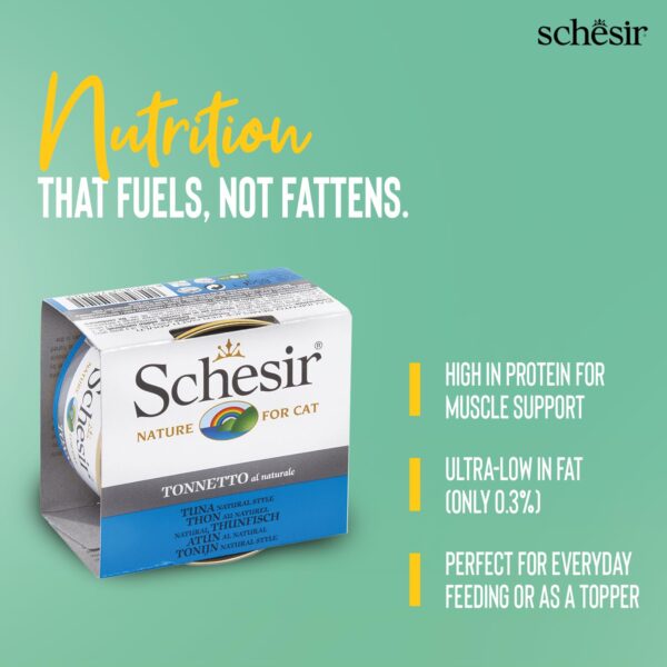 61UfKRrsWPL._SL1500_.jpg Schesir Tuna Natural Style Cat Wet Food – Premium High-Protein Tuna Fillets, 85g 100% Natural, Grain-Free, Omega-Rich Nutrition(Pack of 3)