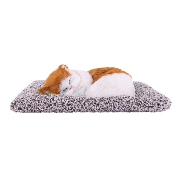Tickles Sleeping Cat On Carpet Silicone Animal Toy for Kids Car Dashboard & Office Desk (Color: Orange & White Size: 8 cm)
