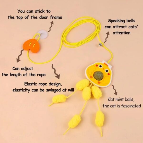 61WYrPpXj0L._SL1500_.jpg Sunkizzrs® Hanging Swing Catnip Toy - Interactive Cat Teaser Toy - Elastic Rope Design Cats Rotatable Edible Mint Natural Healthy Teeth Cleaning Chew Claw Toy for Cat/Kitten (Chicken)
