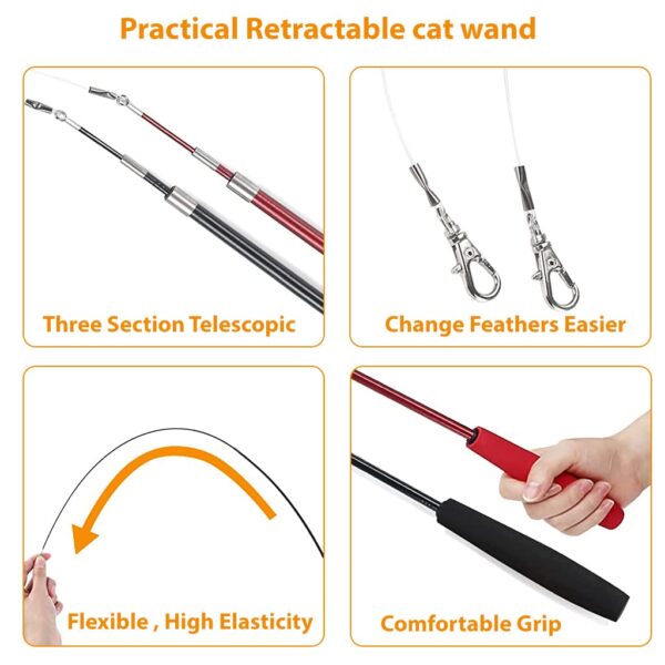 61WZIlY4-hL._SL1024_.jpg Qpets® Cat Teaser Toy,11 Pcs Cats Toys Set with 2 Retractable Teaser Wand & 5 Feather Teaser & 4 Worm Teaser for Kitten to Play Chase Activity Exercise