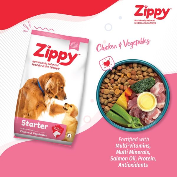 Zippy Starter Dry Dog Food - 1.2 Kg for Pregnant Mother & Weaning Puppy, Real Chicken & Vegetables, Nutritionally Balanced Dog Food for All Breeds, with Vitamins, Minerals, Probiotics & Salmon Oil