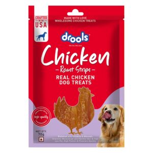 Drools Real Chicken Roast Strips, Dog Treats, 70gm | Rich Drools Real Chicken Roast Strips, Dog Treats, 70gm | Rich in Protein, No Artificial Preservatives | Best for Training & Bonding | for Puppy & Adult | Formulated in USA | Premium Treats |