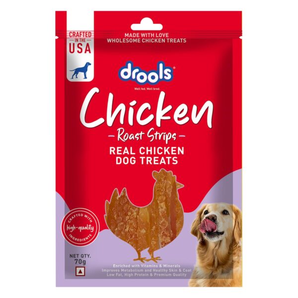 Drools Real Chicken Roast Strips, Dog Treats, 70gm | Rich in Protein, No Artificial Preservatives | Best for Training & Bonding | for Puppy & Adult | Formulated in USA | Premium Treats |