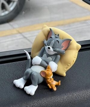 Mouse & Cat Cute Sleeping Car Dashboard Accessories Toy Best Animated Most Loved Cartoon Figurine for Car Interior, Office Desk & Tabletop Decoration | Premium Resin Collectible Gift
