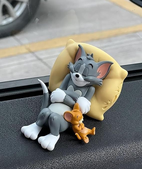 Mouse & Cat Cute Sleeping Car Dashboard Accessories Toy Best Mouse & Cat Cute Sleeping Car Dashboard Accessories Toy Best Animated Most Loved Cartoon Figurine for Car Interior, Office Desk & Tabletop Decoration | Premium Resin Collectible Gift