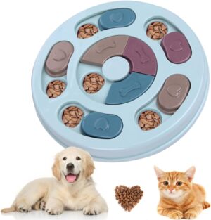 PSK PET MART Pet Round Shape Puzzle Toy with Dispensing Treats, Pet Toys Game for Training and Slow Feed, Non-Slip Feeder Designed for Dog, Puppies, Cats and Kittens (Multicolour)