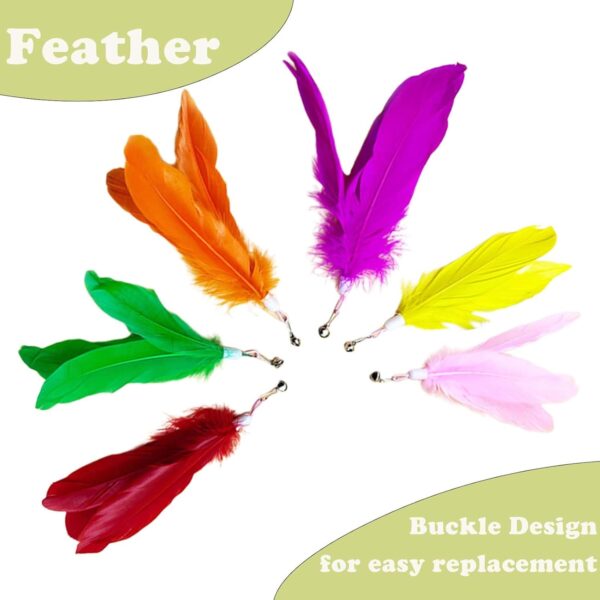 6PCS Cat Toys, 6-Color Cat Feather Toppers with Bells Replaceable Flying Bird Toy Attachments for Kittens & Persian Cats Safe Cat Toys Accessories (No Wand Included)